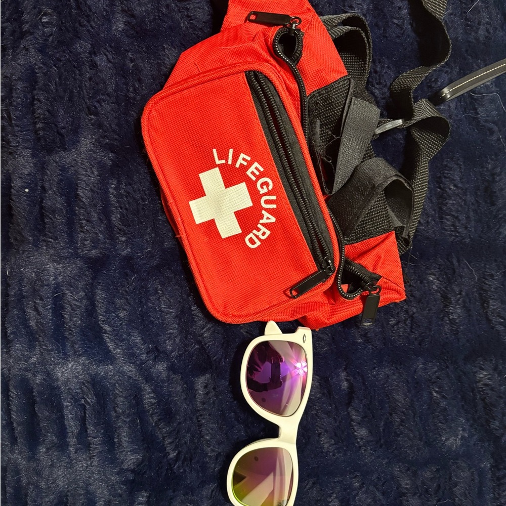 Lifeguard Red Crossbody Bag with White Sunglasses